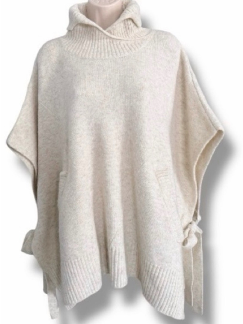 Mersea Side Tie Wool Blend Poncho Cape Oatmeal One Size